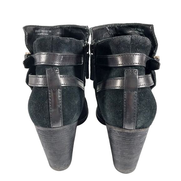 COLE HAAN! BLACK GENUINE SUEDE LEATHER CRISS-CROSS, CHUNKY ANKLE BOOTS! SZ 10B - Picture 6 of 10